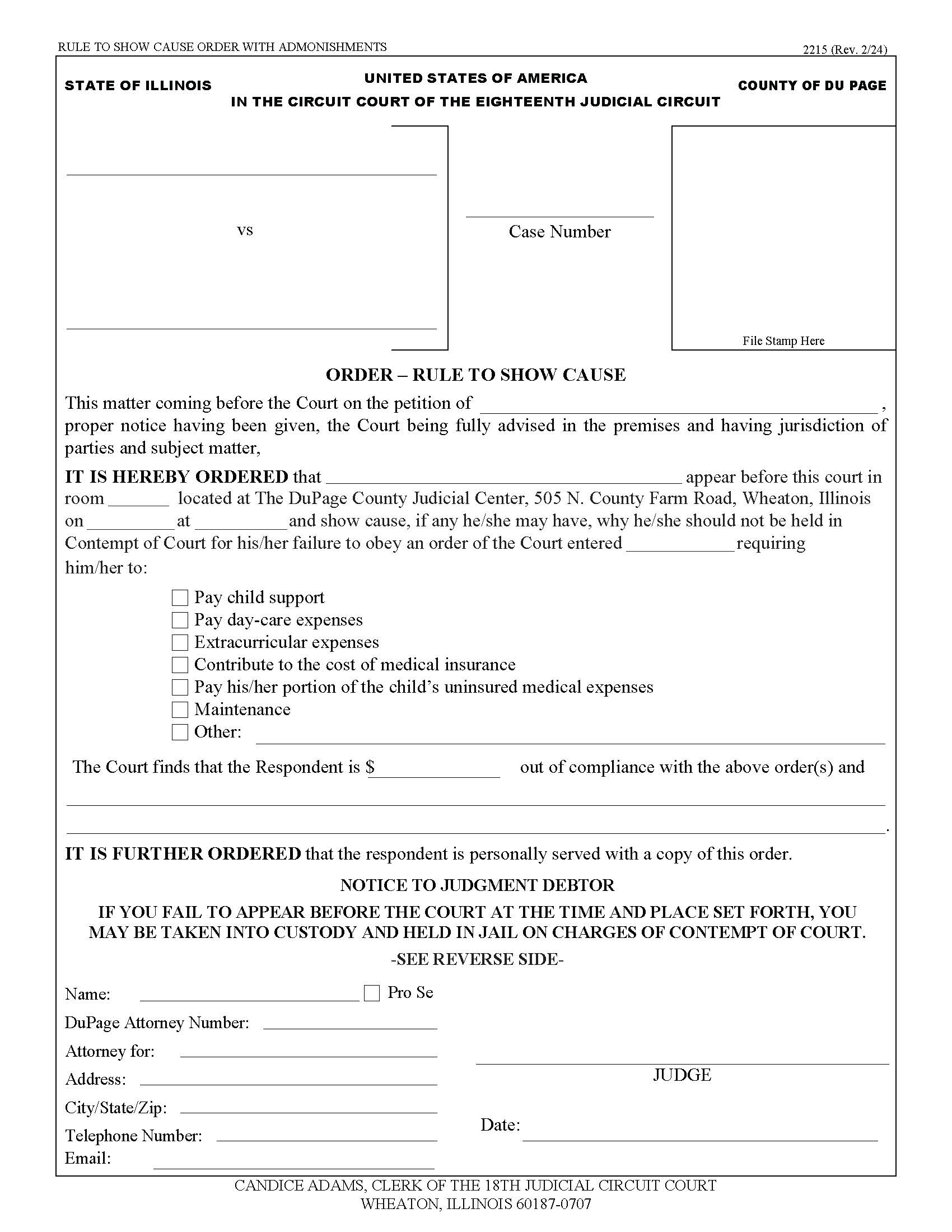 Order Rule To Show Cause {2215} | Pdf Fpdf Docx | Illinois