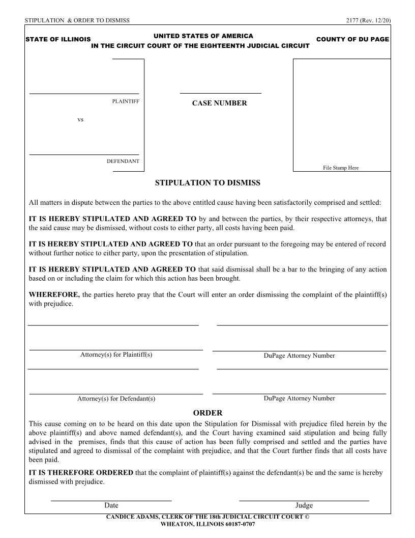 Stipulation To Dismiss And Order {2177} | Pdf Fpdf Docx | Illinois
