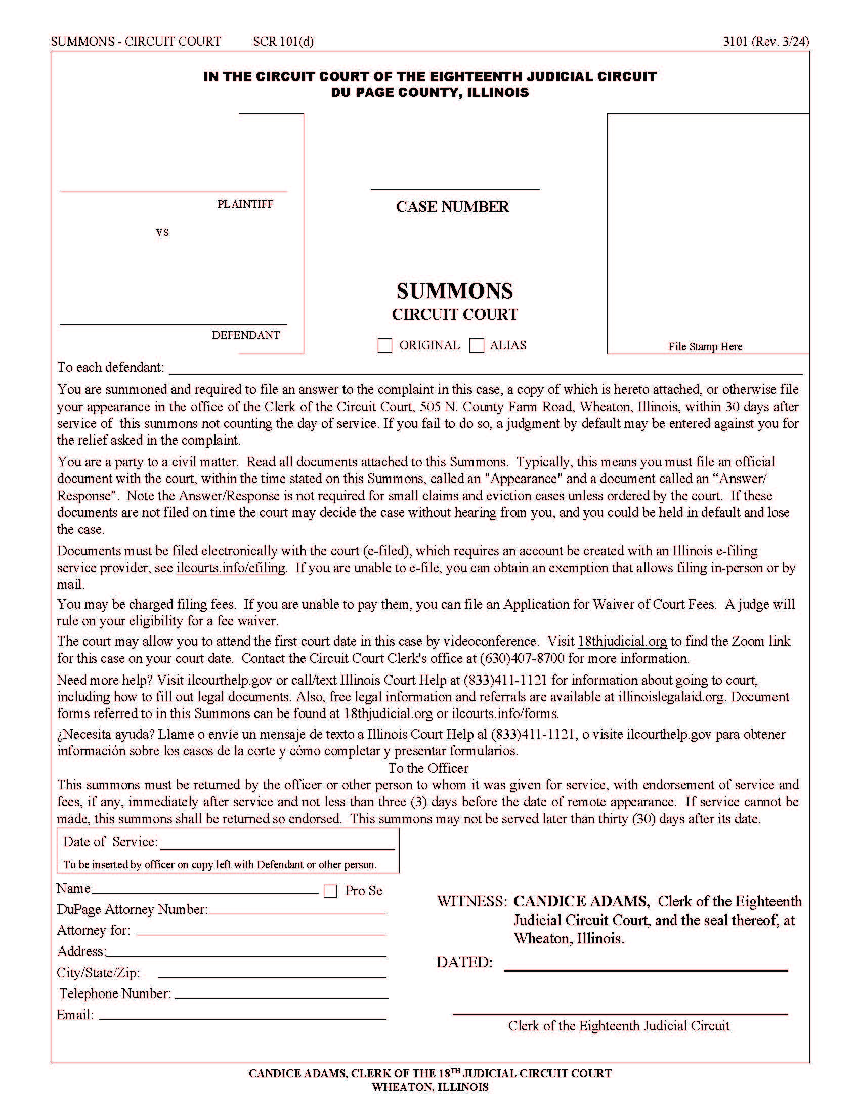 Summons Circuit Court {3101} | Pdf Fpdf Docx | Illinois
