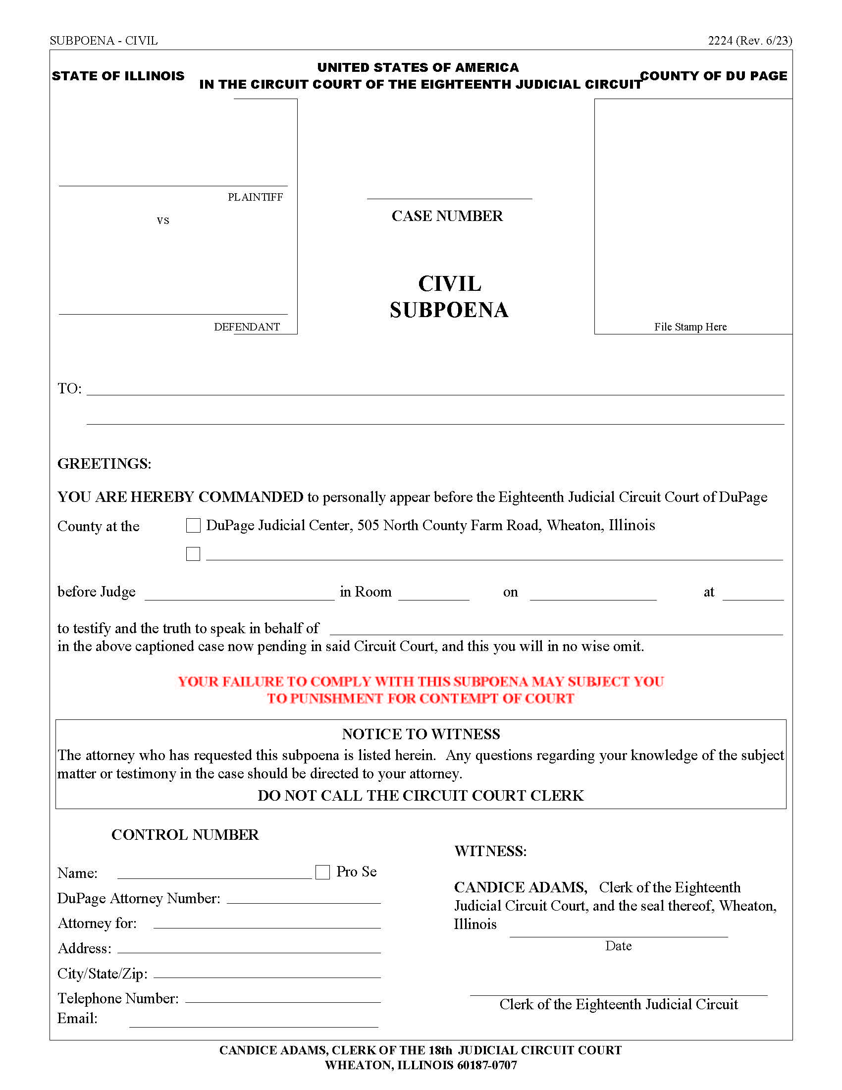 Civl Subpoena {2224} | Pdf Fpdf Docx | Illinois