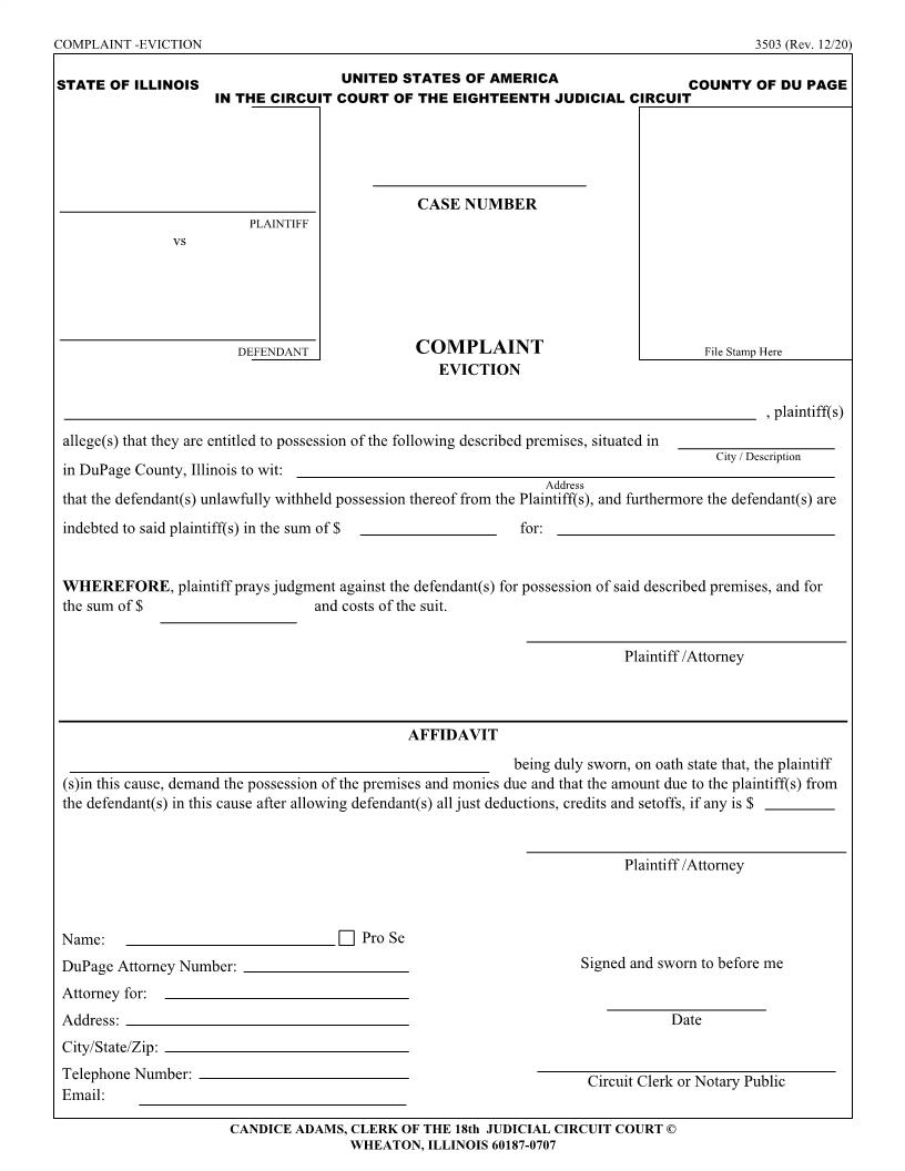 Complaint Eviction {3503} | Pdf Fpdf Docx | Illinois