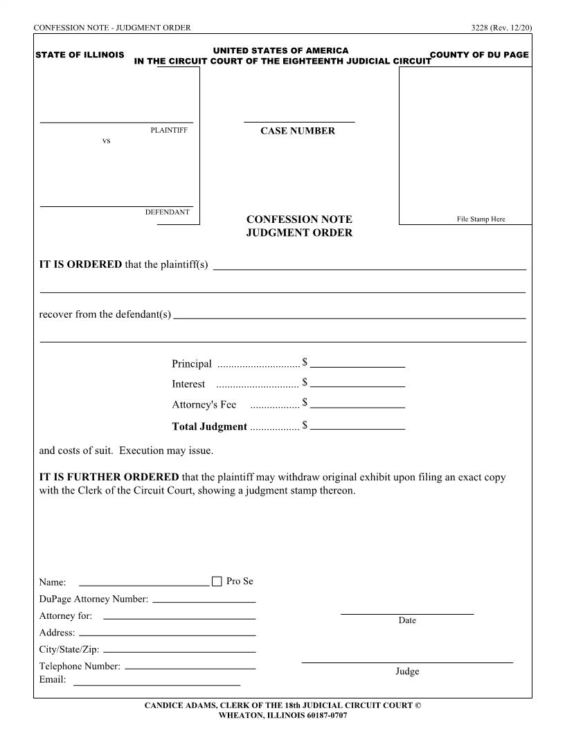 Confession Note Judgment Order {3228} | Pdf Fpdf Docx | Illinois