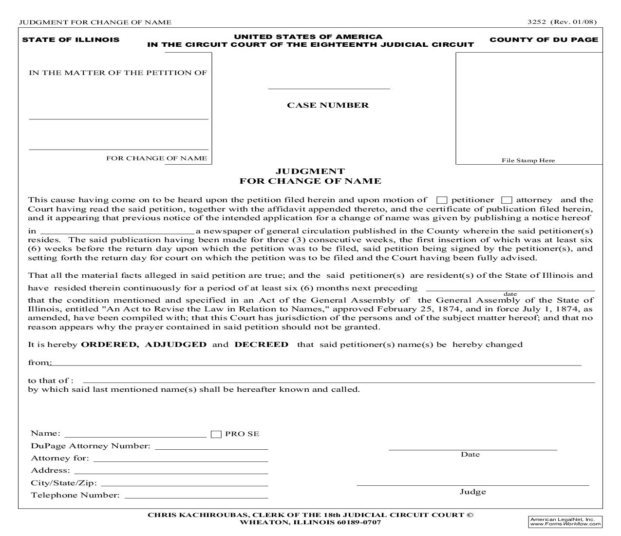 Judgment For Change Of Name {3252} |  | Illinois
