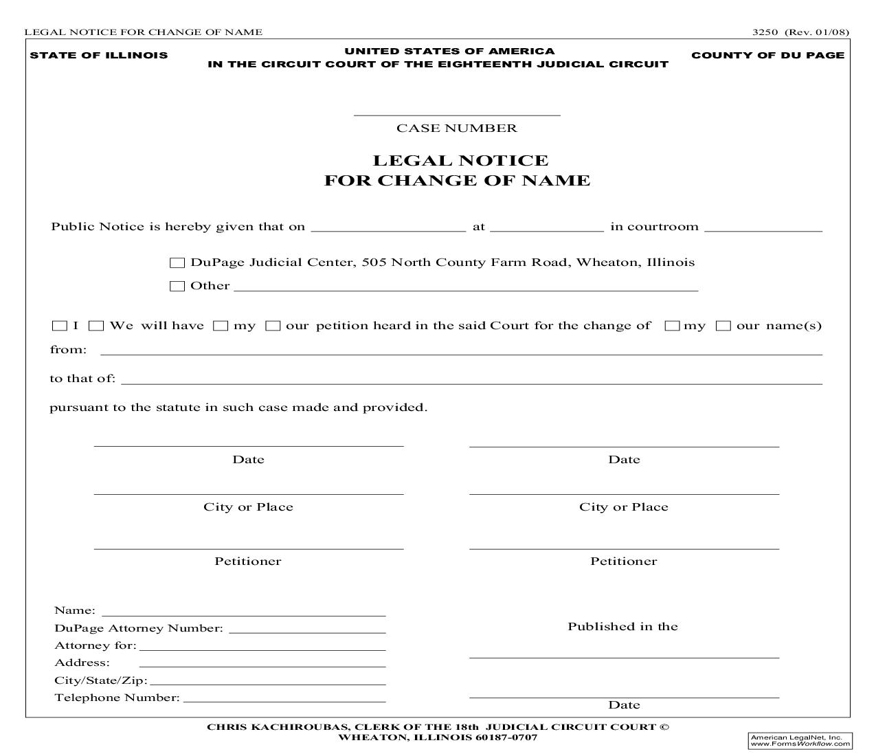 Legal Notice For Change Of Name {3250} |  | Illinois
