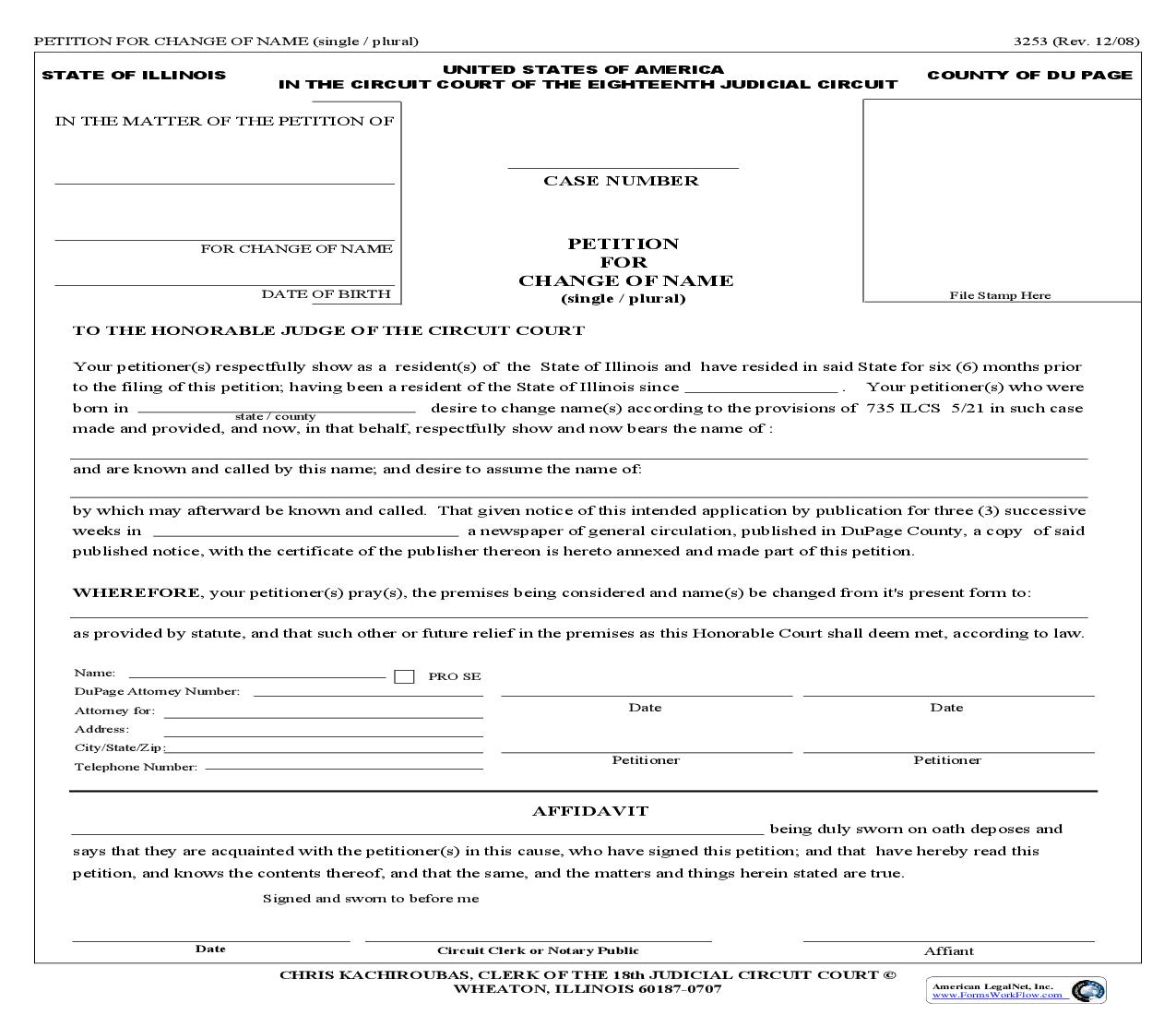 Petition For Change Of Name Single Plural {3253} |  | Illinois