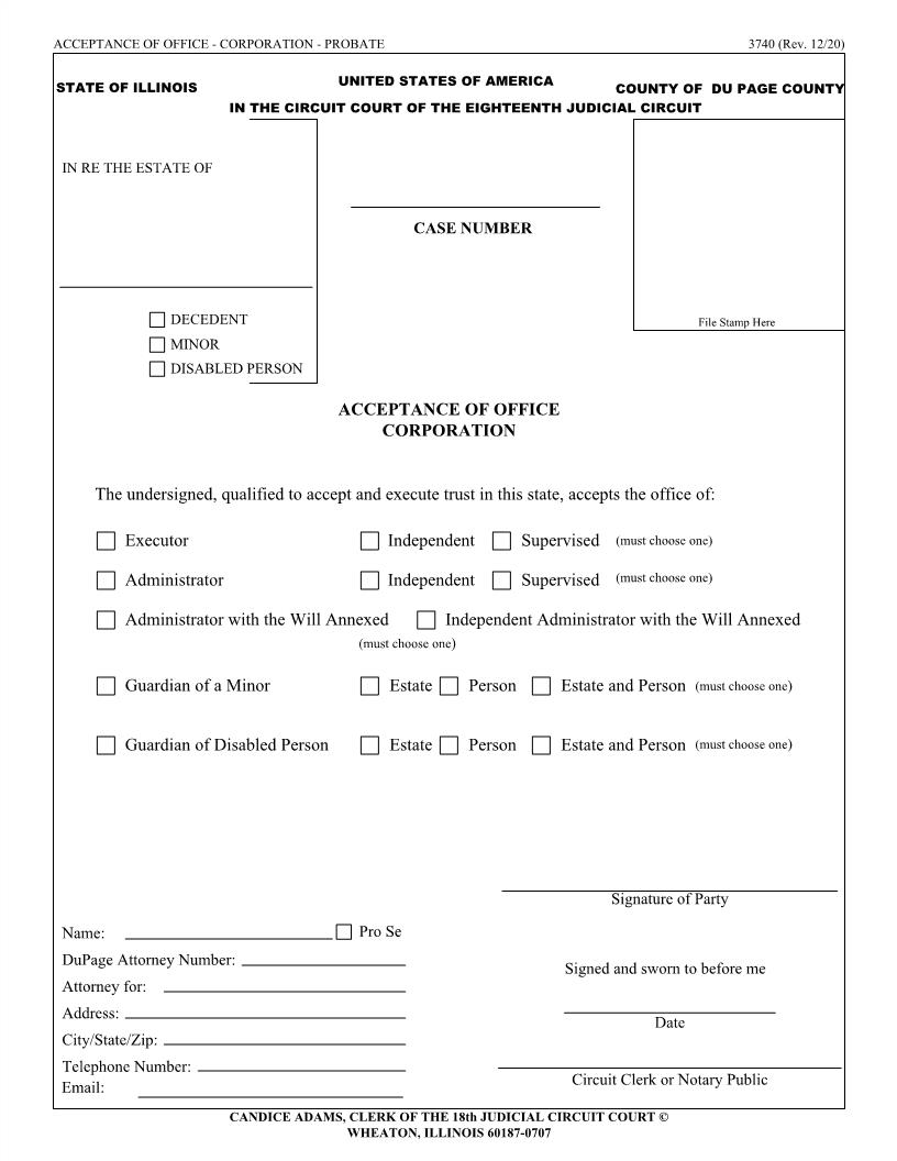Acceptance Of Office Corporation {3740} | Pdf Fpdf Doc Docx | Illinois