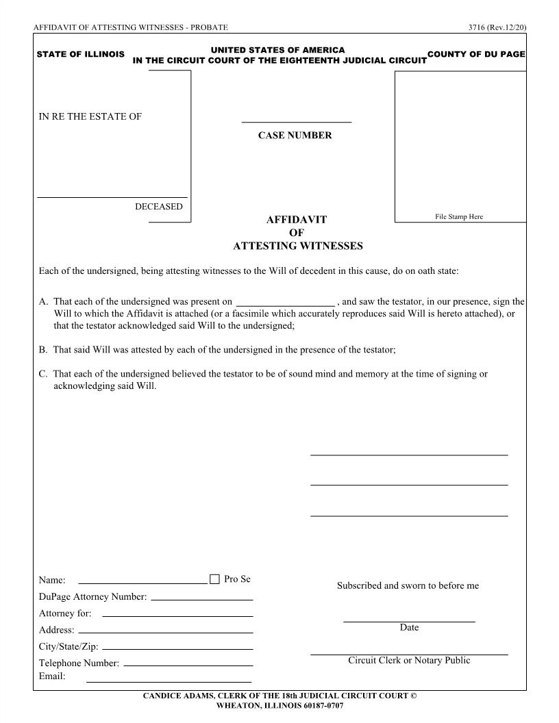 Affidavit Of Attesting Witnesses {3716} | Pdf Fpdf Doc Docx | Illinois