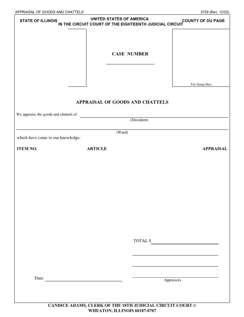 Appraisal Of Goods And Chattels {3729} | Pdf Fpdf Doc Docx | Illinois