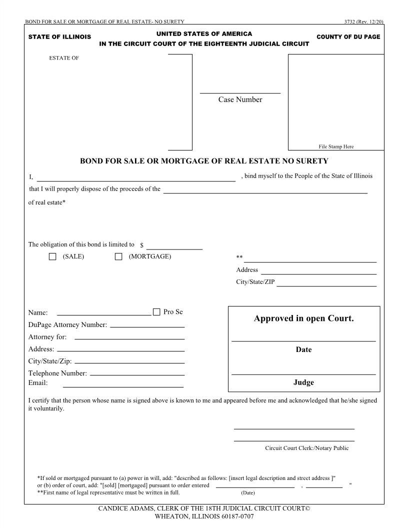 Bond For Sale Or Mortgage Of Real Estate - No Surety {3732} | Pdf Fpdf Doc Docx | Illinois