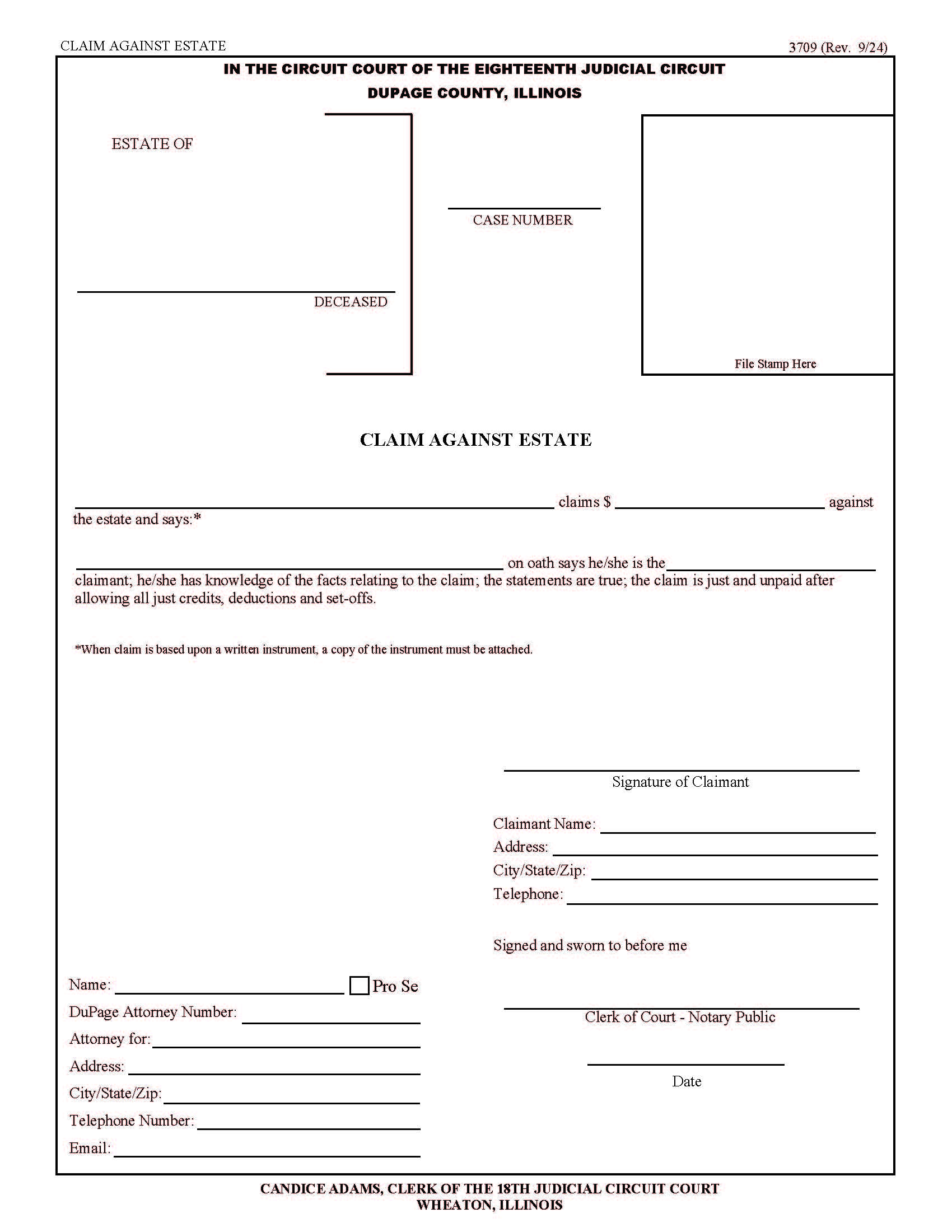 Claim Against Estate {3709} | Pdf Fpdf Doc Docx | Illinois