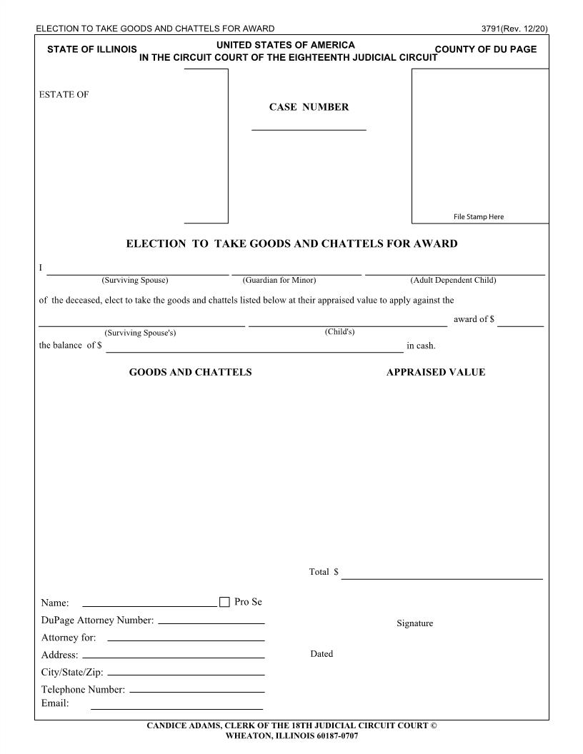 Election To Take Goods And Chattels For Award {3791} | Pdf Fpdf Doc Docx | Illinois