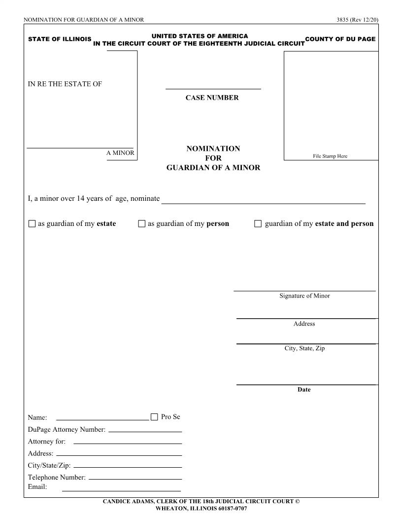 Nomination Of Guardian Of Minor {3835} | Pdf Fpdf Doc Docx | Illinois