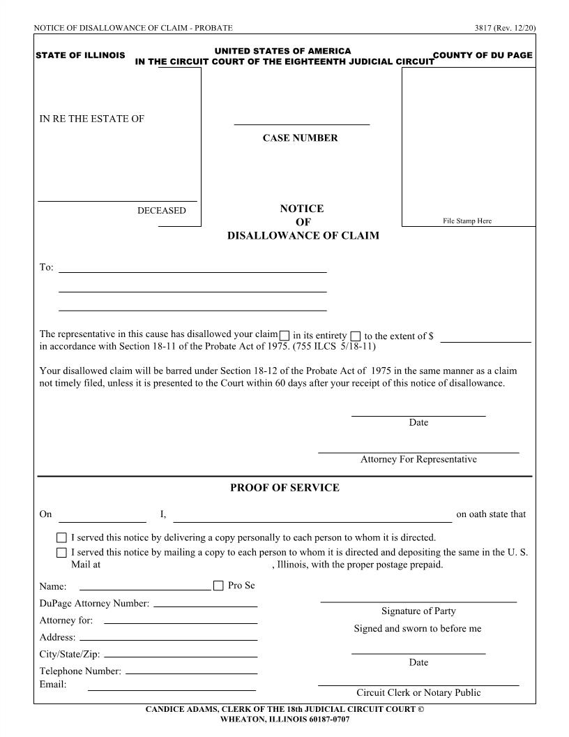 Notice Of Disallowance Of Claim {3817} | Pdf Fpdf Doc Docx | Illinois