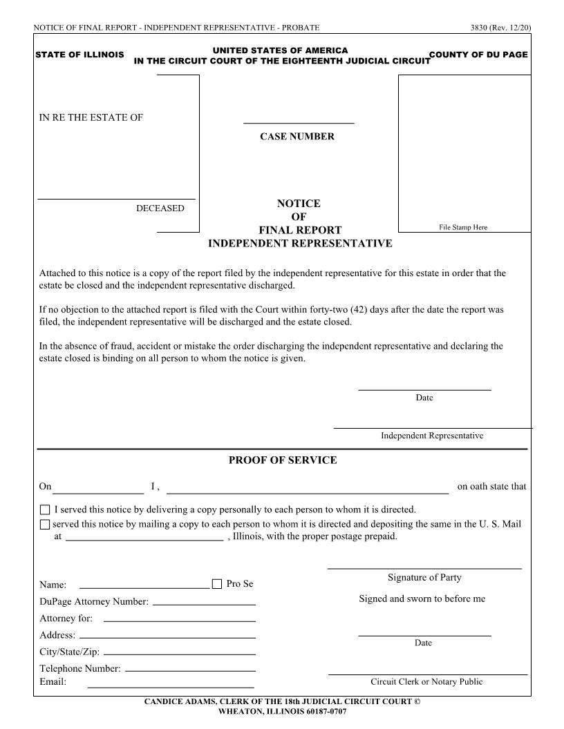 Notice Of Final Report Independent Representative {3830} | Pdf Fpdf Doc Docx | Illinois