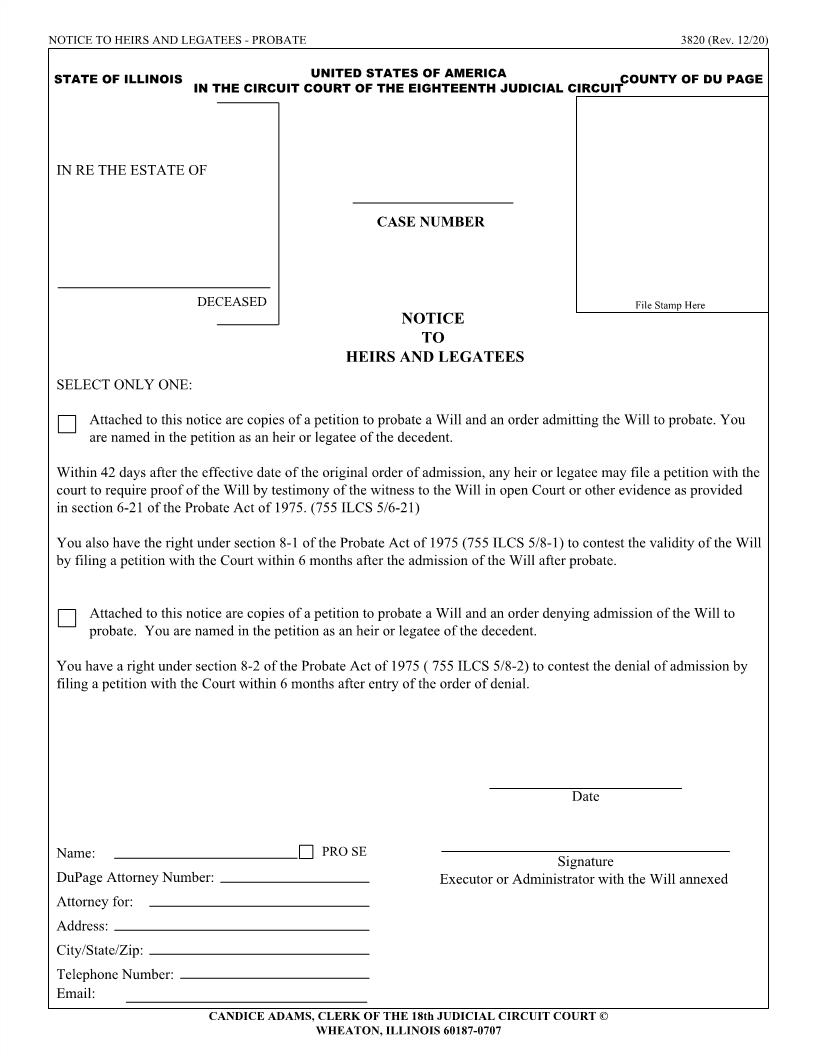 NoticeTo Heirs And Legatees {3820} | Pdf Fpdf Doc Docx | Illinois