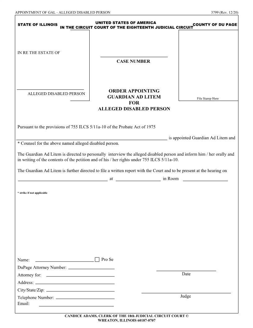 Order Appointing Guardian Ad Litem For Alleged Disabled Person {3799} | Pdf Fpdf Doc Docx | Illinois