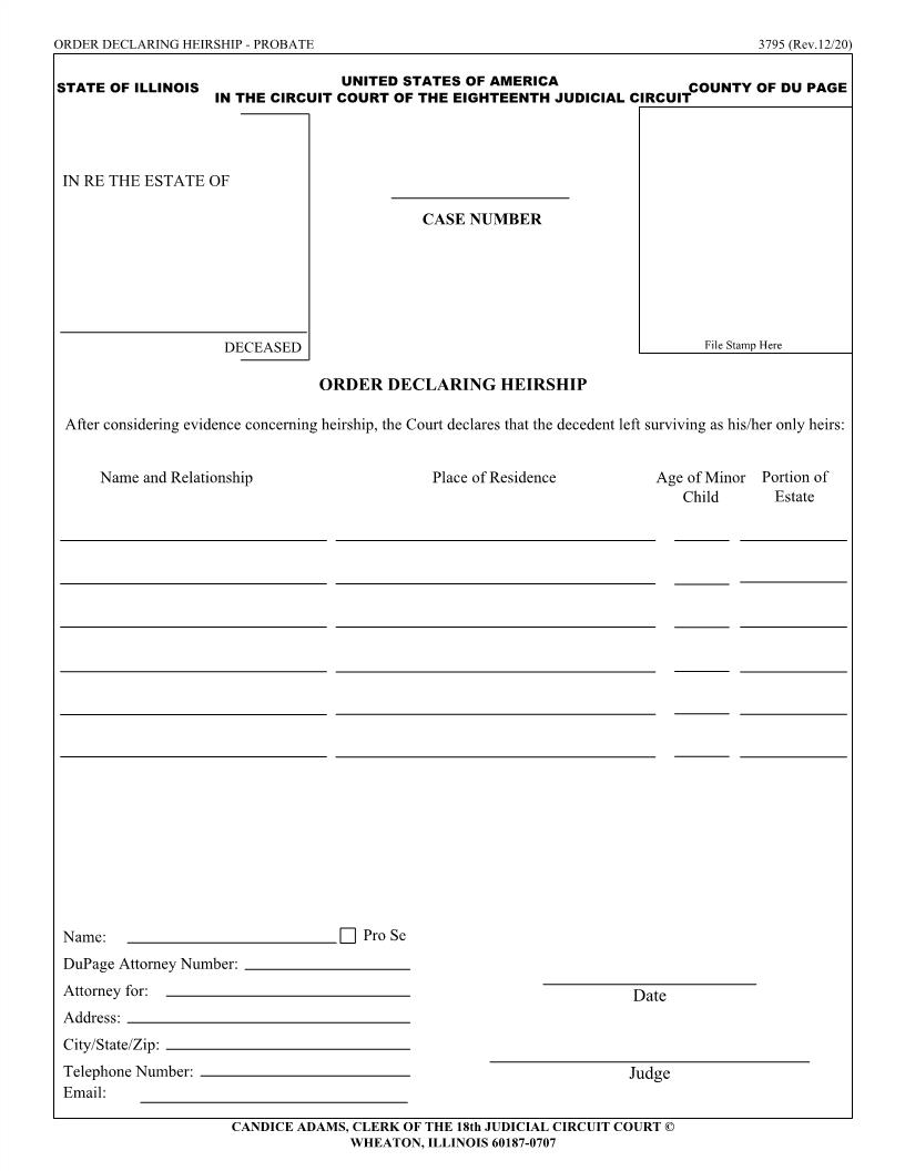 Order Declaring Heirship {3795} | Pdf Fpdf Doc Docx | Illinois