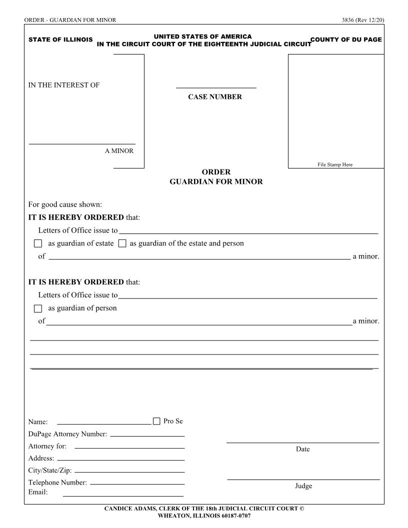 Order Guardian For Minor {3836} | Pdf Fpdf Doc Docx | Illinois