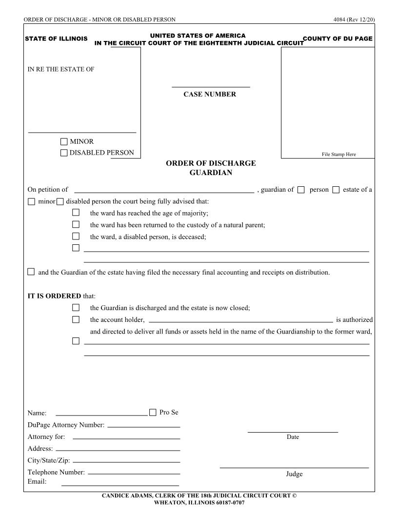 Order Of Discharge - Guardian {4084} | Pdf Fpdf Docx | Illinois