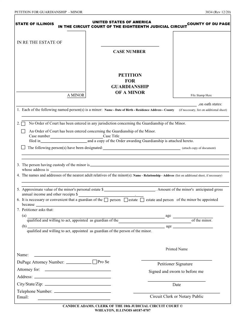 Petition For Guardianship Of A Minor {3834} | Pdf Fpdf Doc Docx | Illinois
