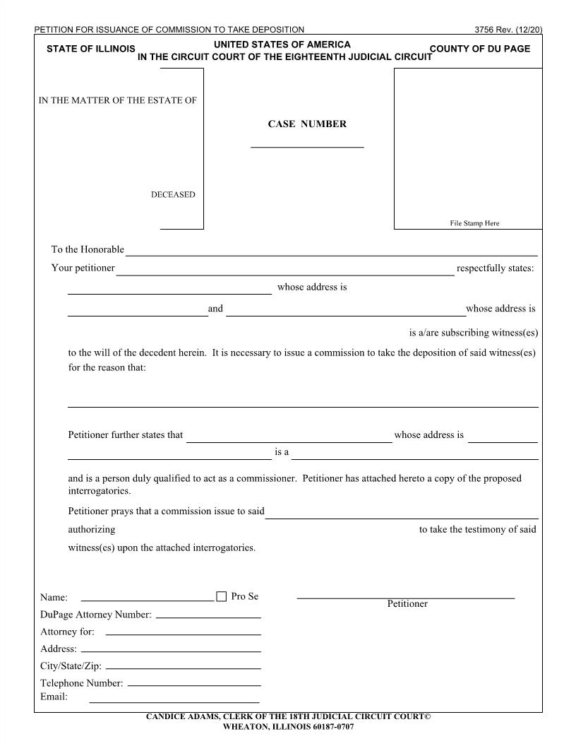 Petition For Issuance Of Commission To Take Deposition {3756} | Pdf Fpdf Doc Docx | Illinois