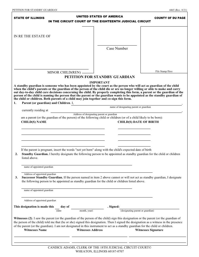 Petition For Standby Guardian {4465} | Pdf Fpdf Docx | Illinois