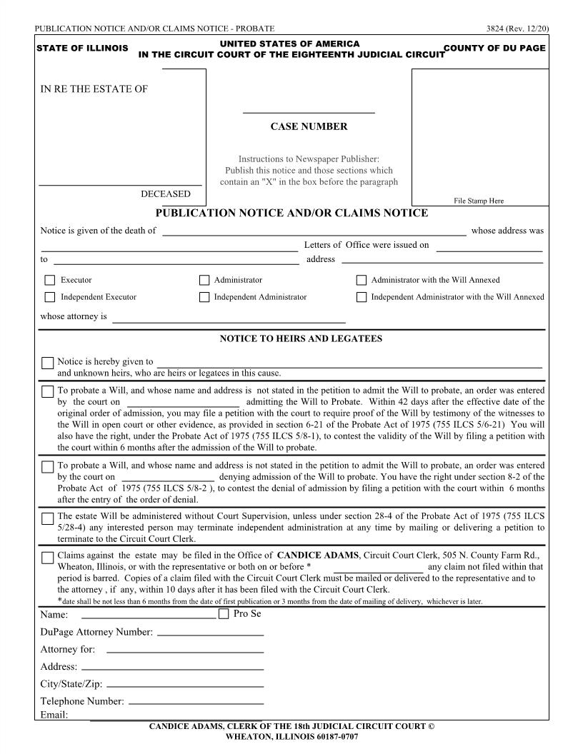 Publication Notice And Or Claims Notice {3824} | Pdf Fpdf Doc Docx | Illinois