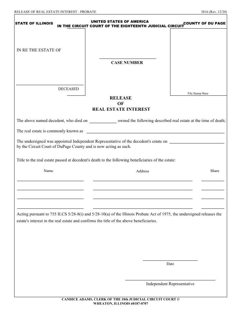 Release Of Real Estate Interest {3816} | Pdf Fpdf Doc Docx | Illinois