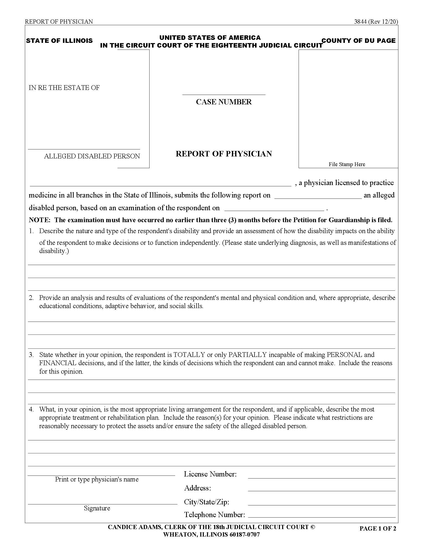 Report Of Physician {3844} | Pdf Fpdf Doc Docx | Illinois