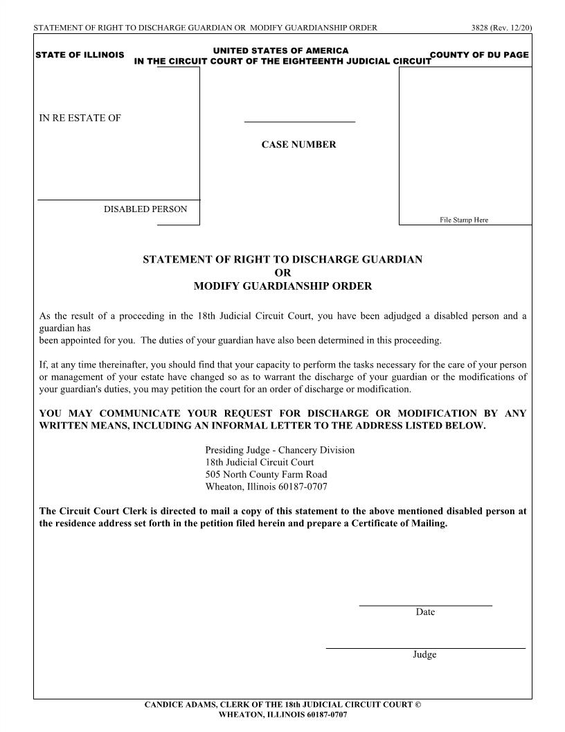 Statement Of Right To Discharge Guardian Or Modify Guardianship Order {3828} | Pdf Fpdf Doc Docx | Illinois