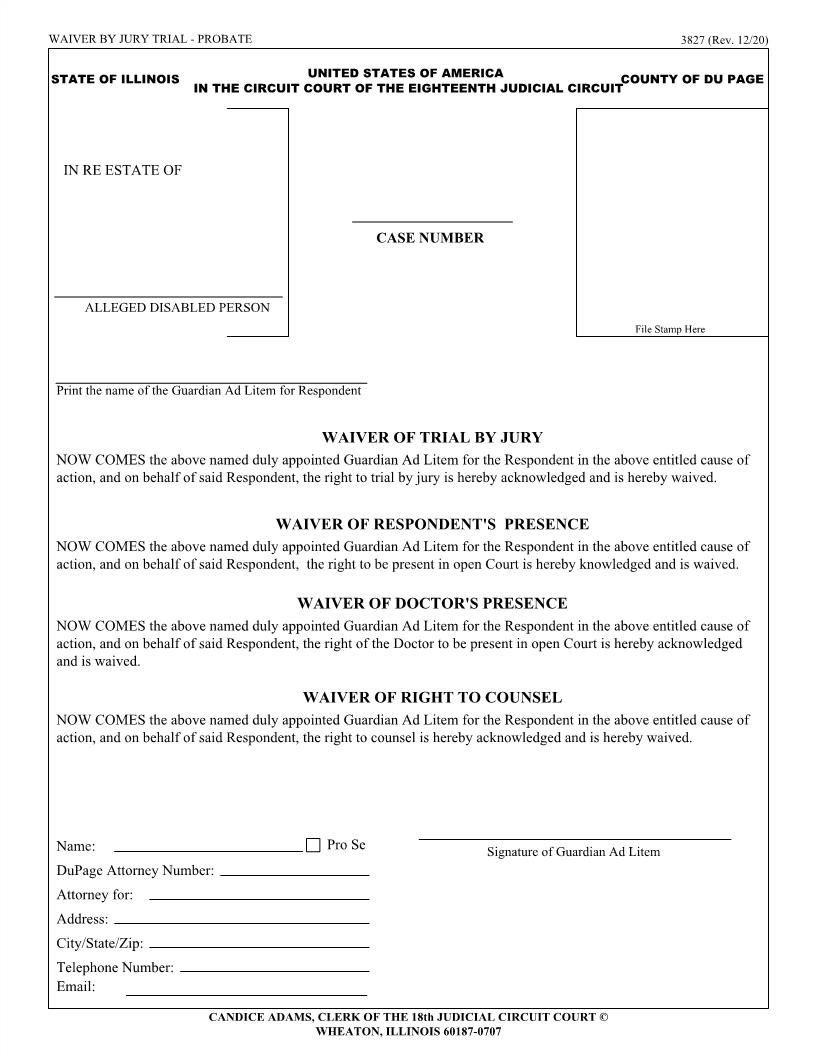 Waiver Of Trial By Jury (Probate) {3827} | Pdf Fpdf Doc Docx | Illinois