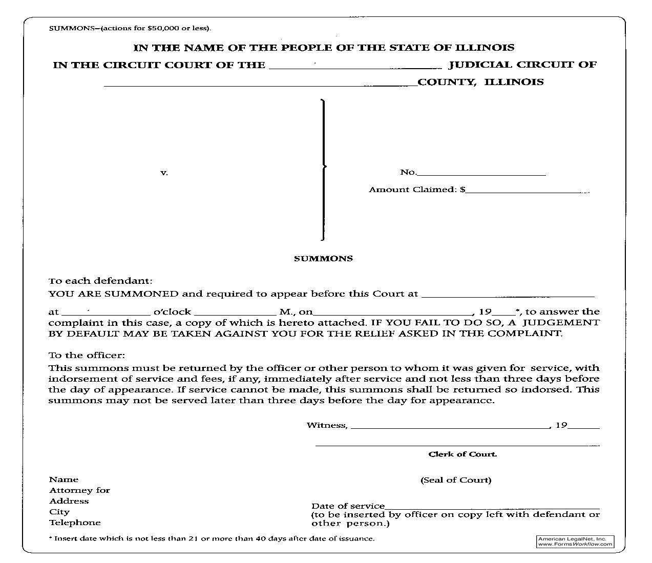 Summons (Certain Date) | Pdf Fpdf Doc Docx | Illinois
