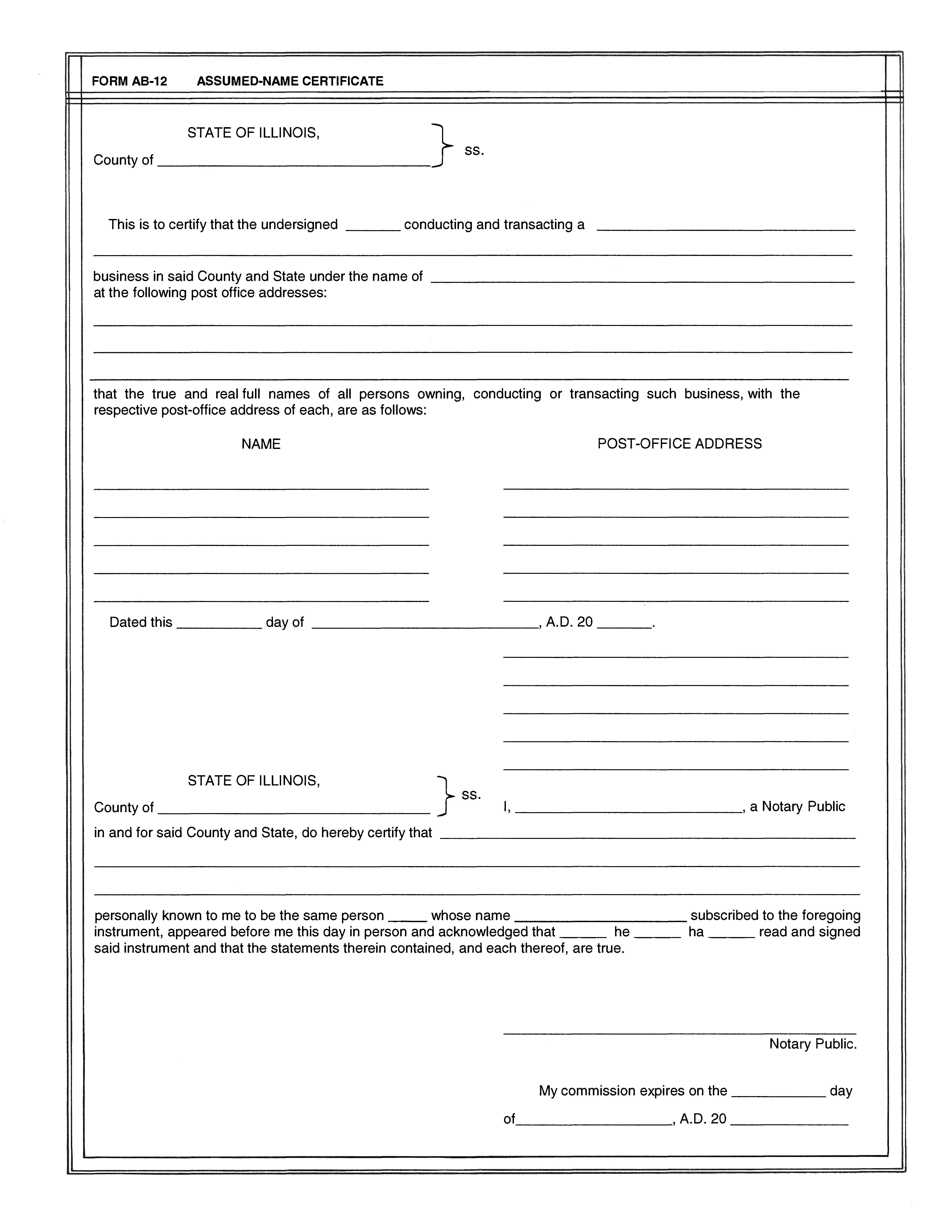 Assumed-Namec Certificate | Pdf Fpdf Docx | Illinois