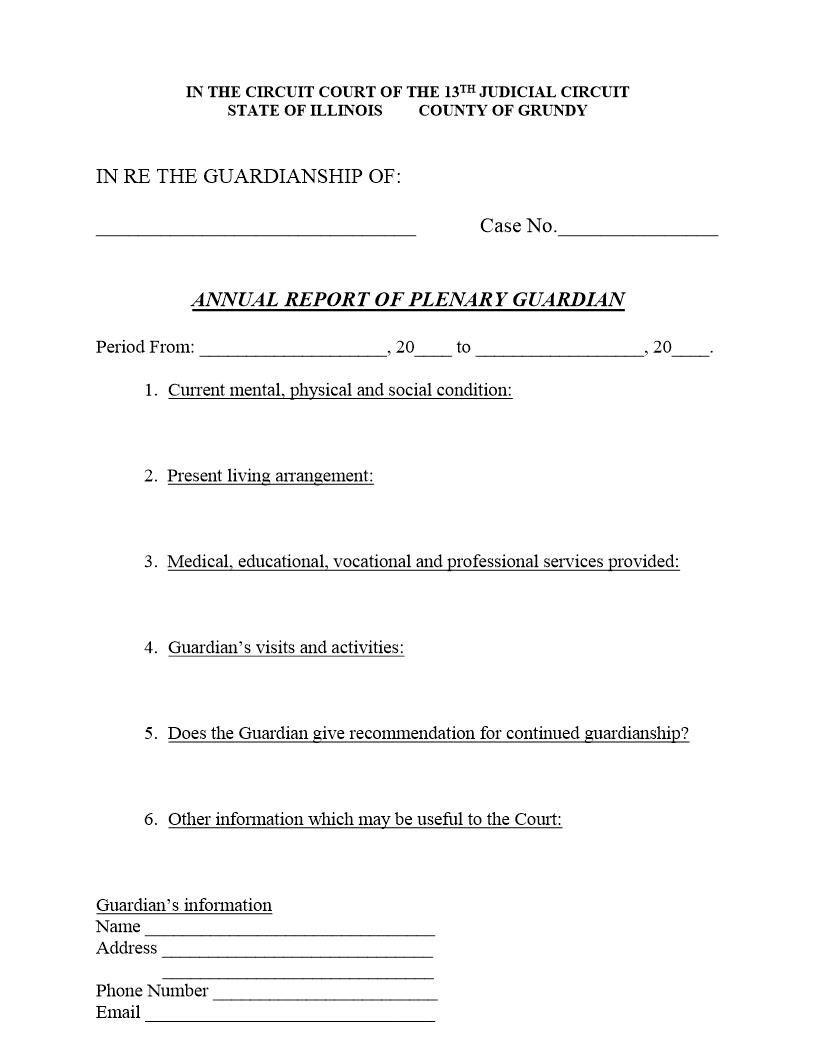 Annual Report Of Plenary Guardian (Disabled Person) | Pdf Fpdf Docx | Illinois