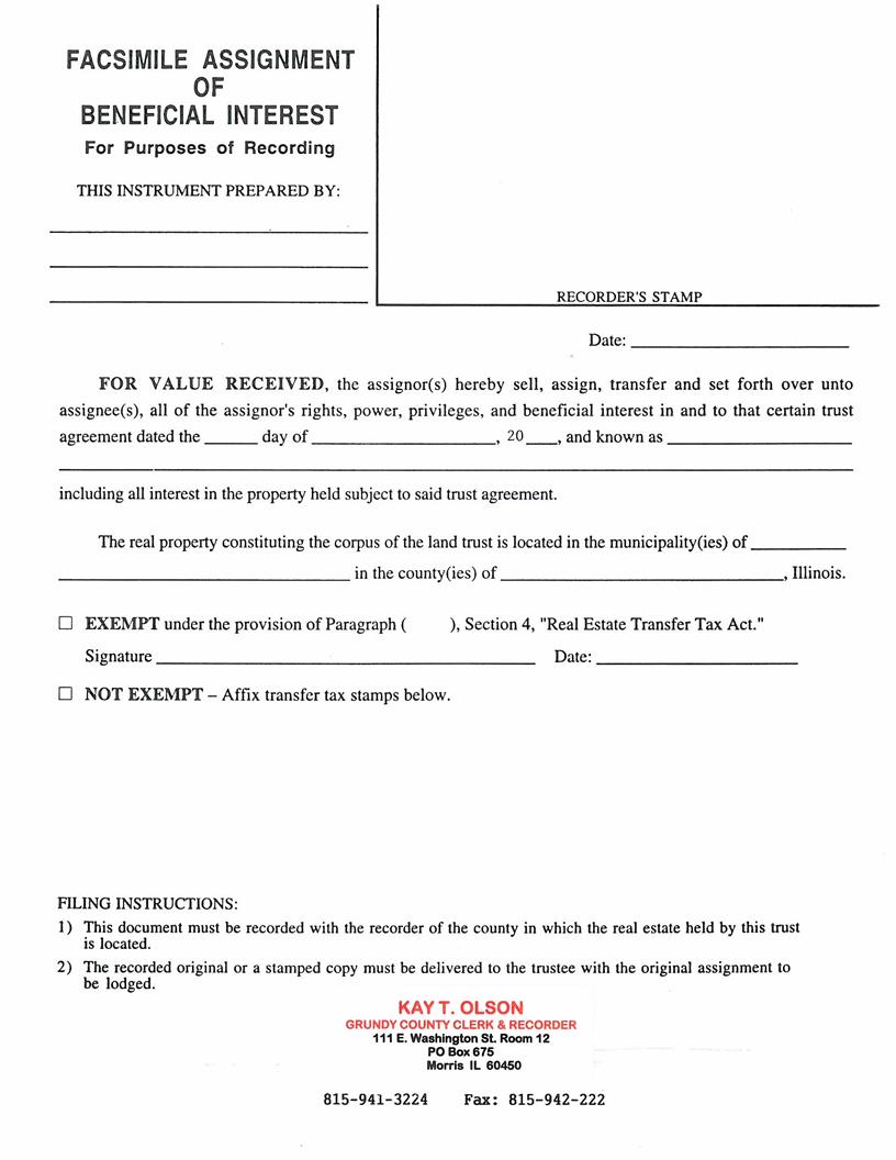Facsimile Assignment Of Beneficial Interest | Pdf Fpdf Docx | Illinois