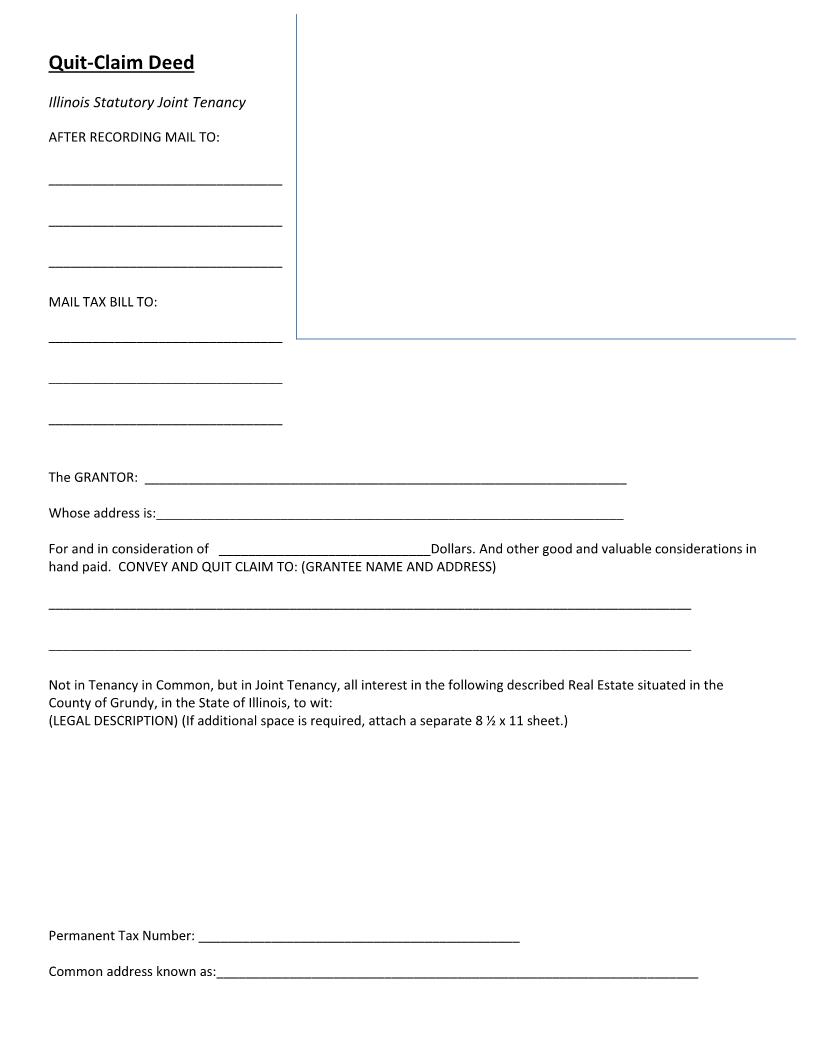 Quit Claim Deed Joint Tenancy Statutory | Pdf Fpdf Docx | Illinois