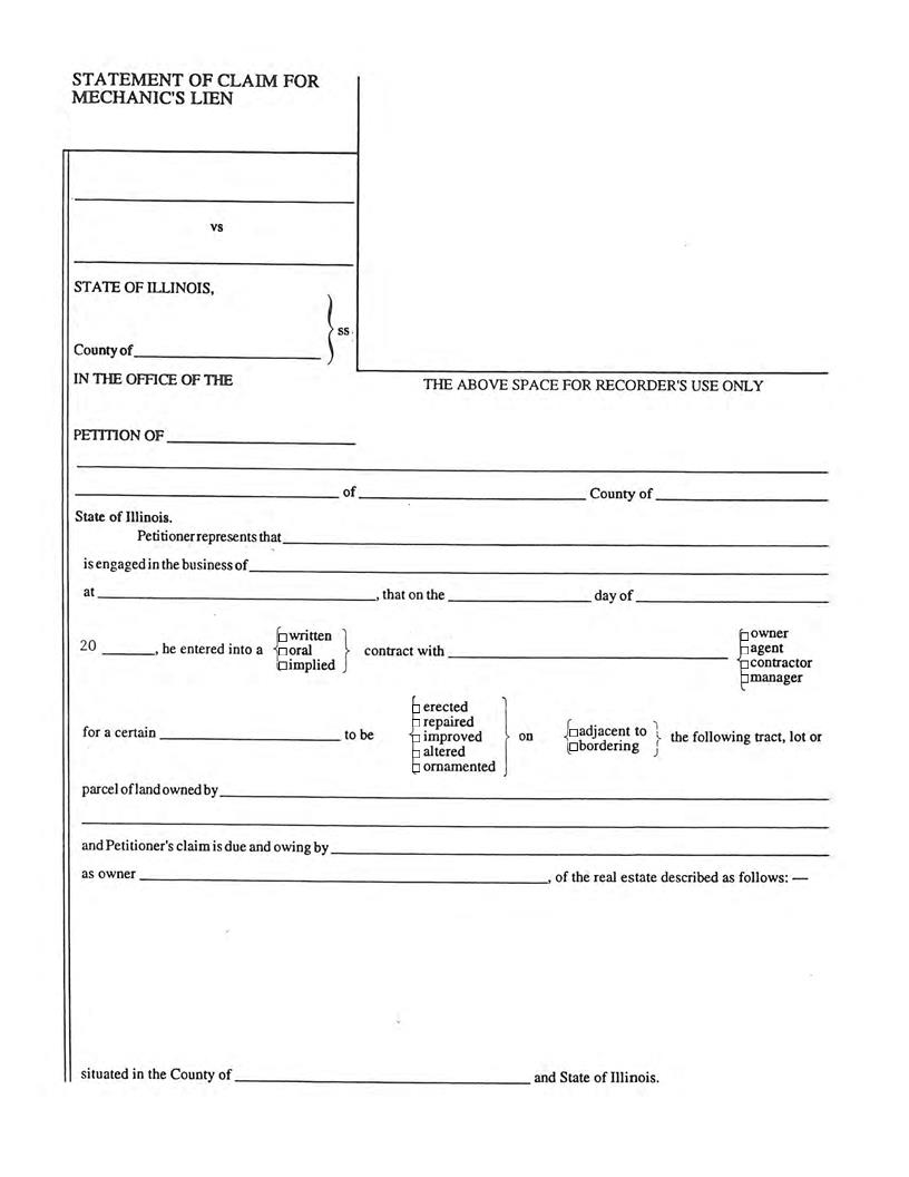 Statement Of Claim For Mechanics Lien | Pdf Fpdf Docx | Illinois