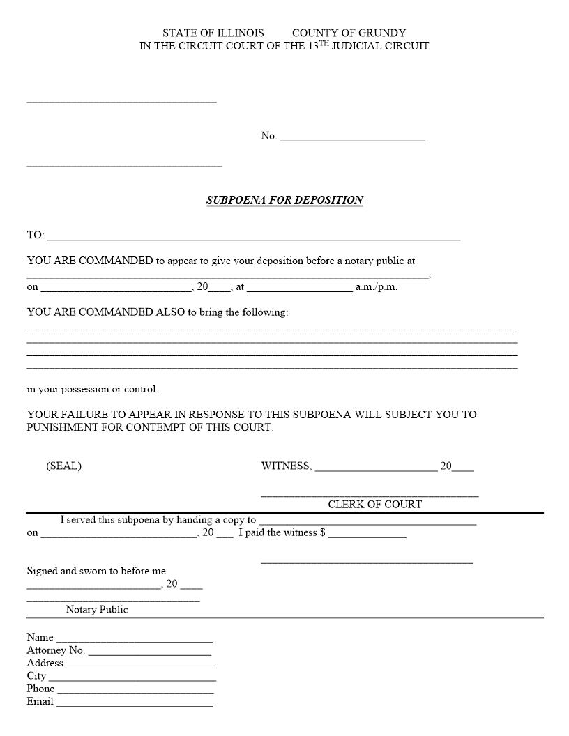 Subpoena For Deposition | Pdf Fpdf Doc Docx | Illinois