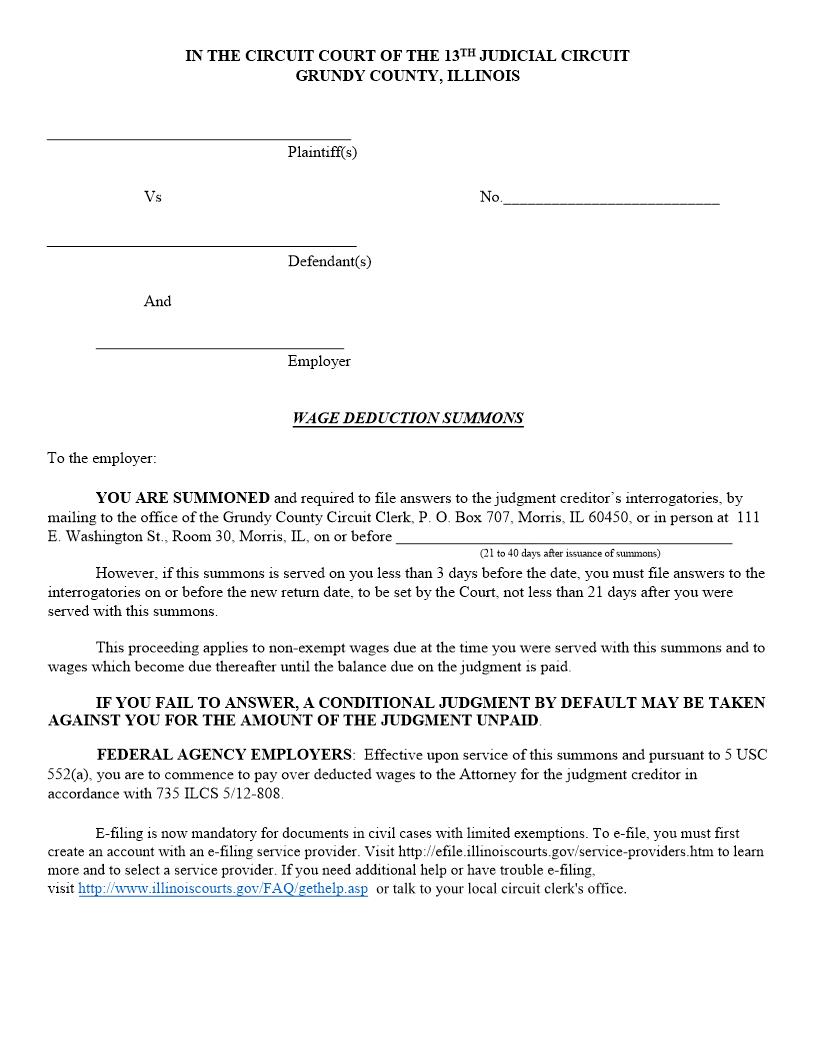 Wage Deduction Summons | Pdf Fpdf Doc Docx | Illinois