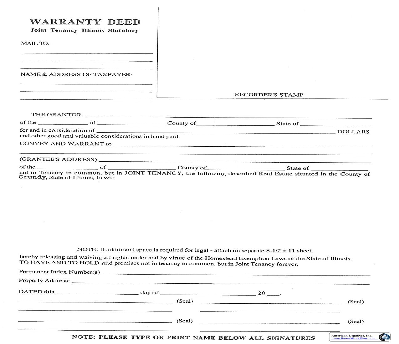 Warranty Deed Joint Tenancy | Pdf Fpdf Doc Docx | Illinois