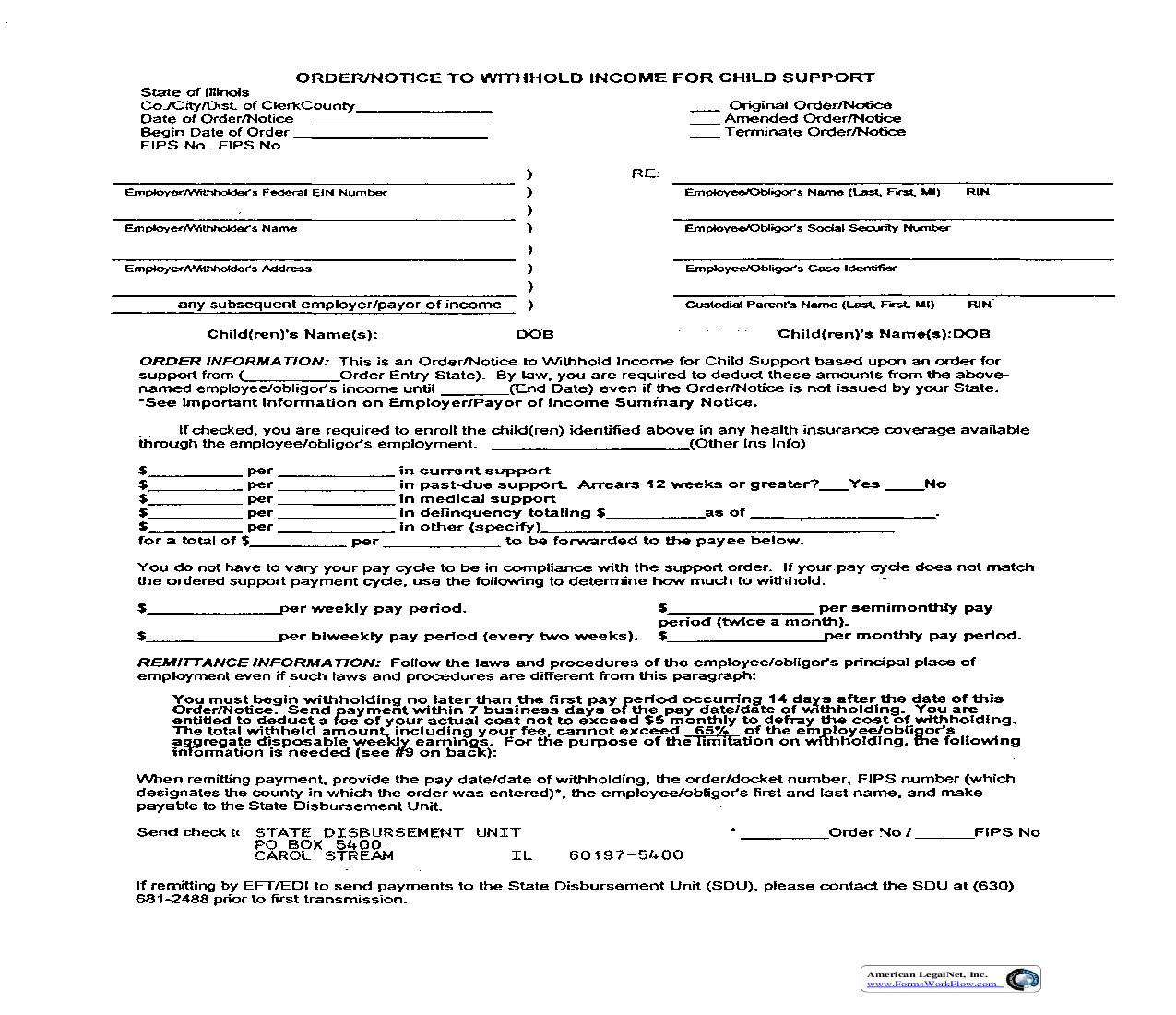 Order-Notice To Withhold Income For Child Support | Pdf Fpdf Doc Docx | Illinois
