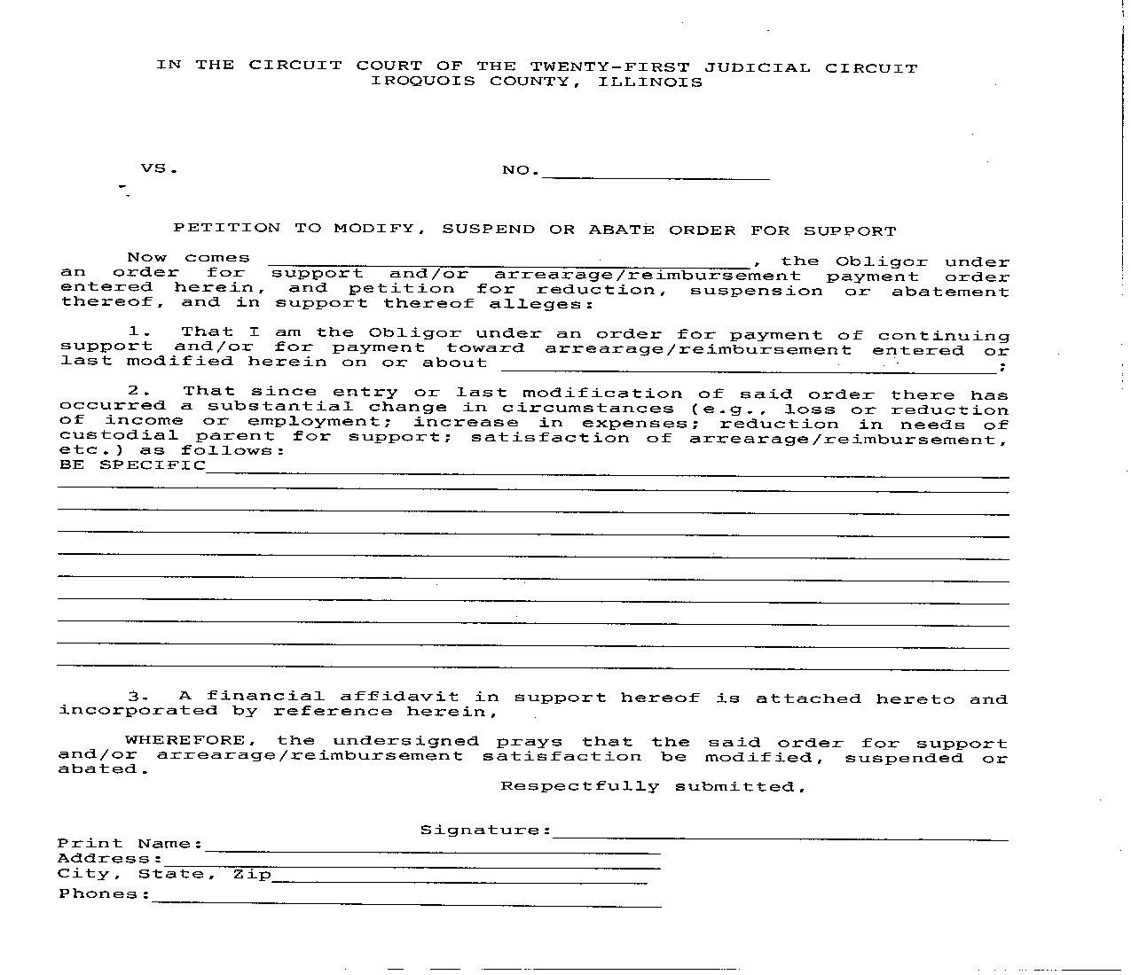 Petition To Modify Suspend Or Abate Order For Support | Pdf Fpdf Doc Docx | Illinois