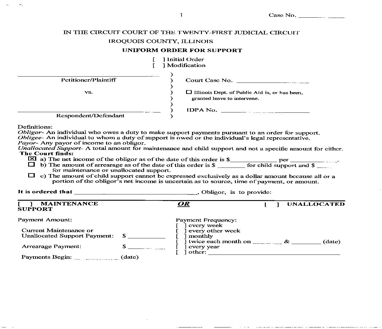 Uniform Order For Support | Pdf Fpdf Doc Docx | Illinois