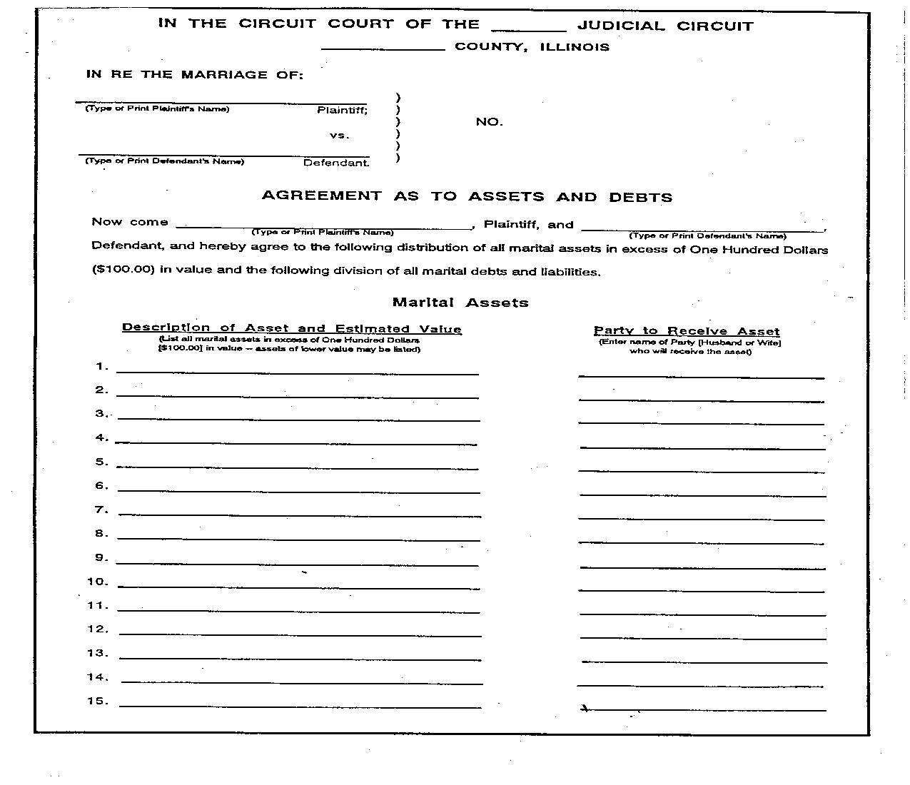 Agreement As To Assets And Debts | Pdf Fpdf Doc Docx | Illinois