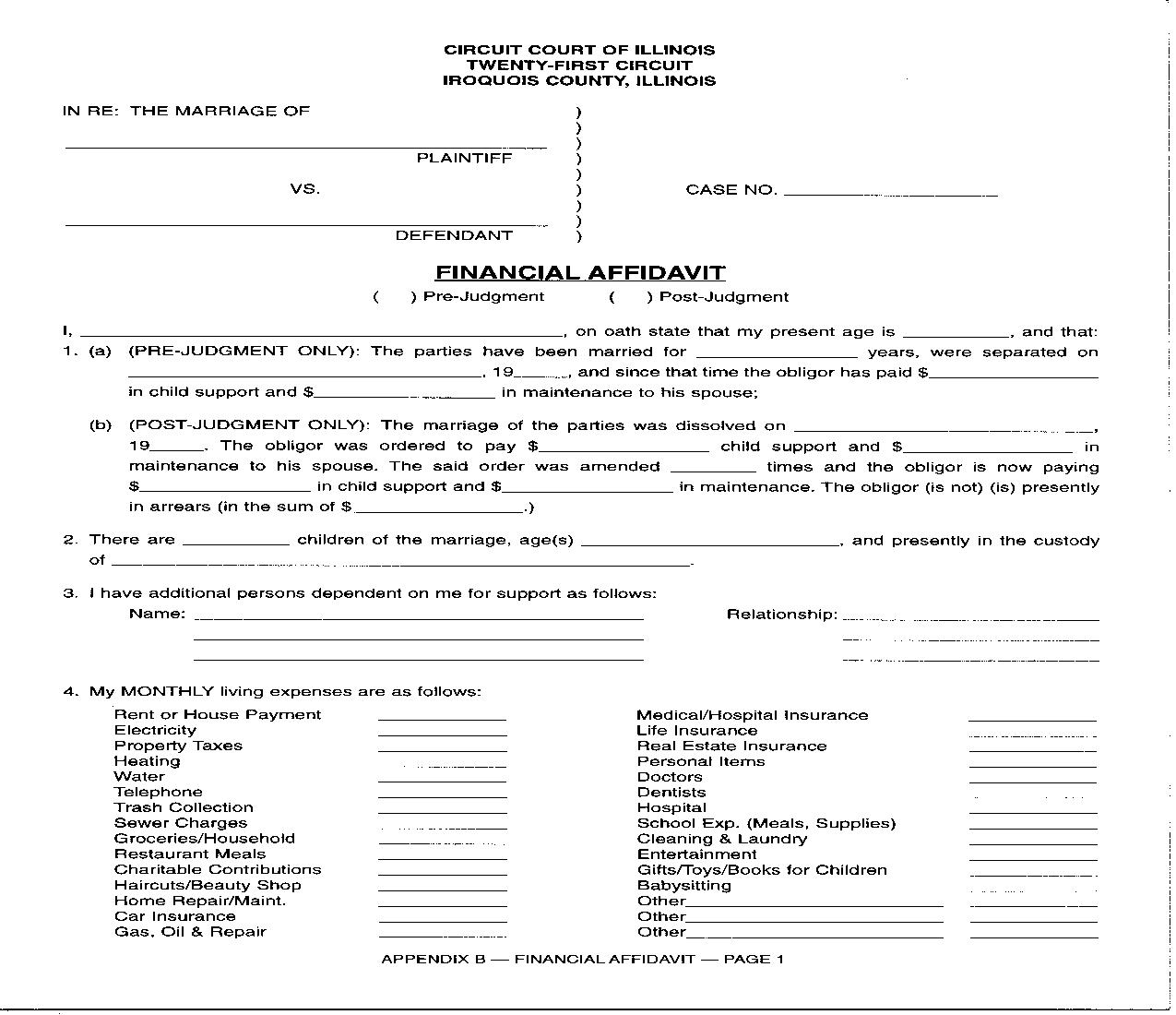 Financial Affidavit | Pdf Fpdf Doc Docx | Illinois