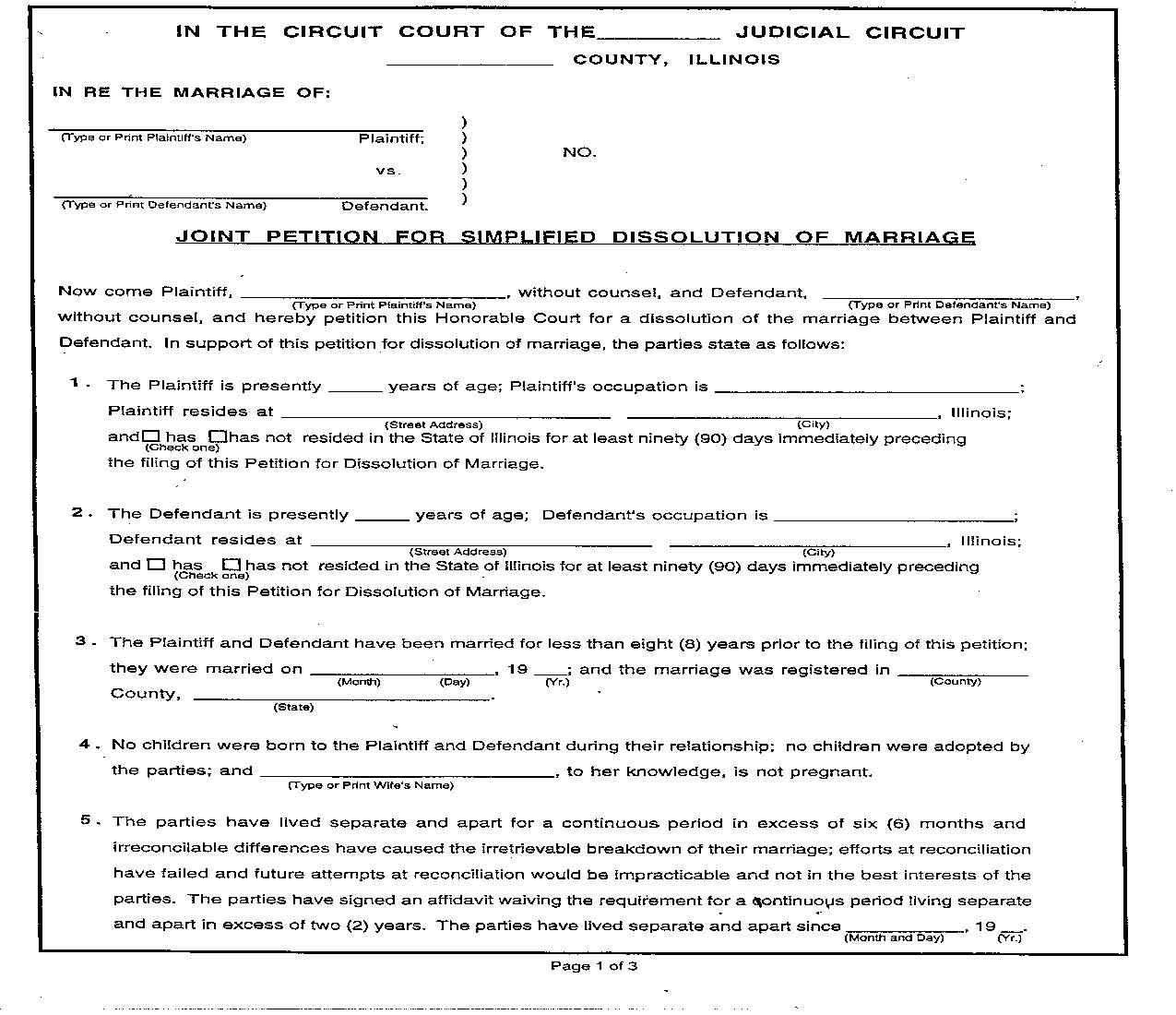 Joint Petition For Simplified Dissolution Of Marriage | Pdf Fpdf Doc Docx | Illinois
