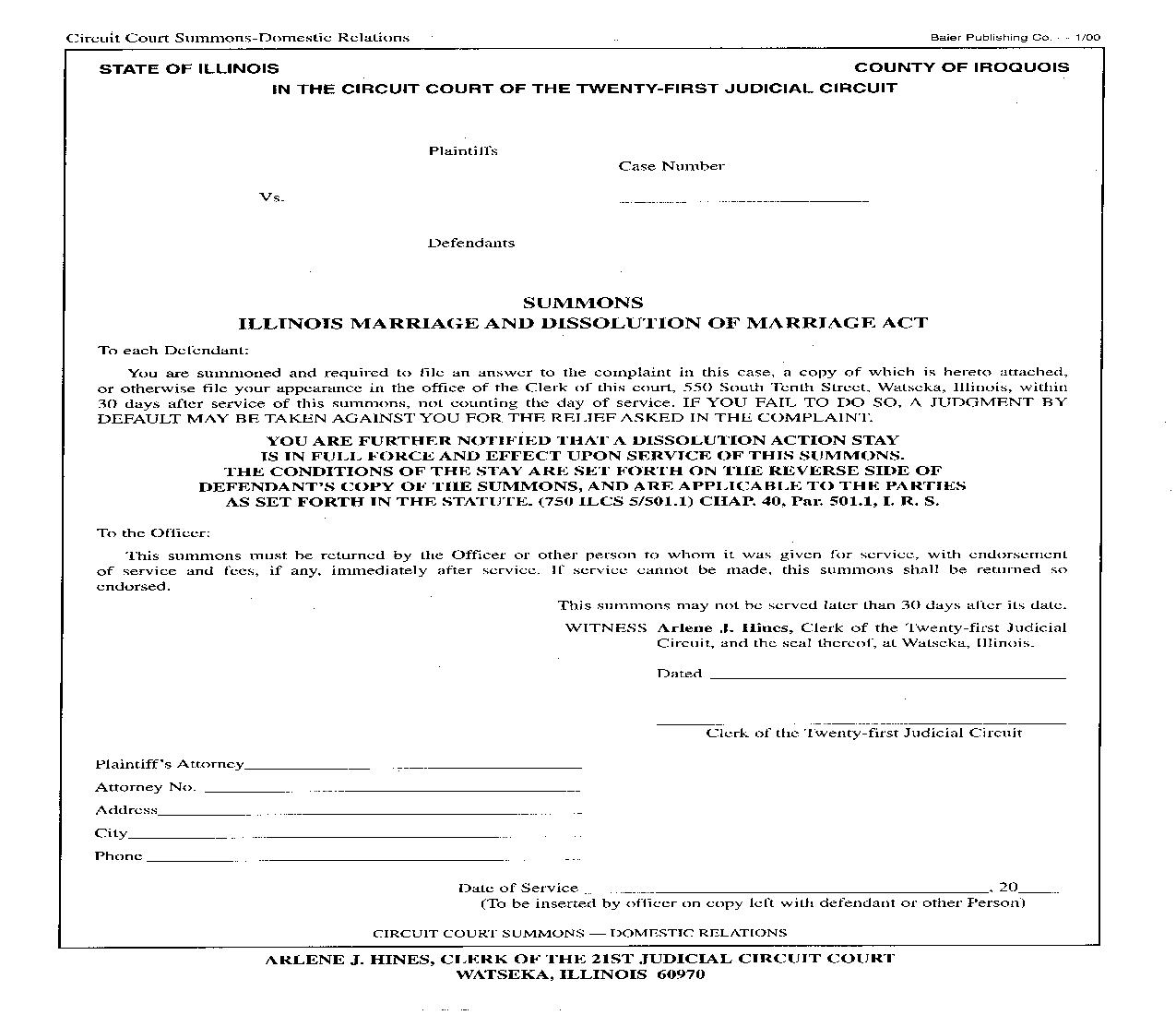 Summons Marriage Dissolution Of Marriage Act | Pdf Fpdf Doc Docx | Illinois