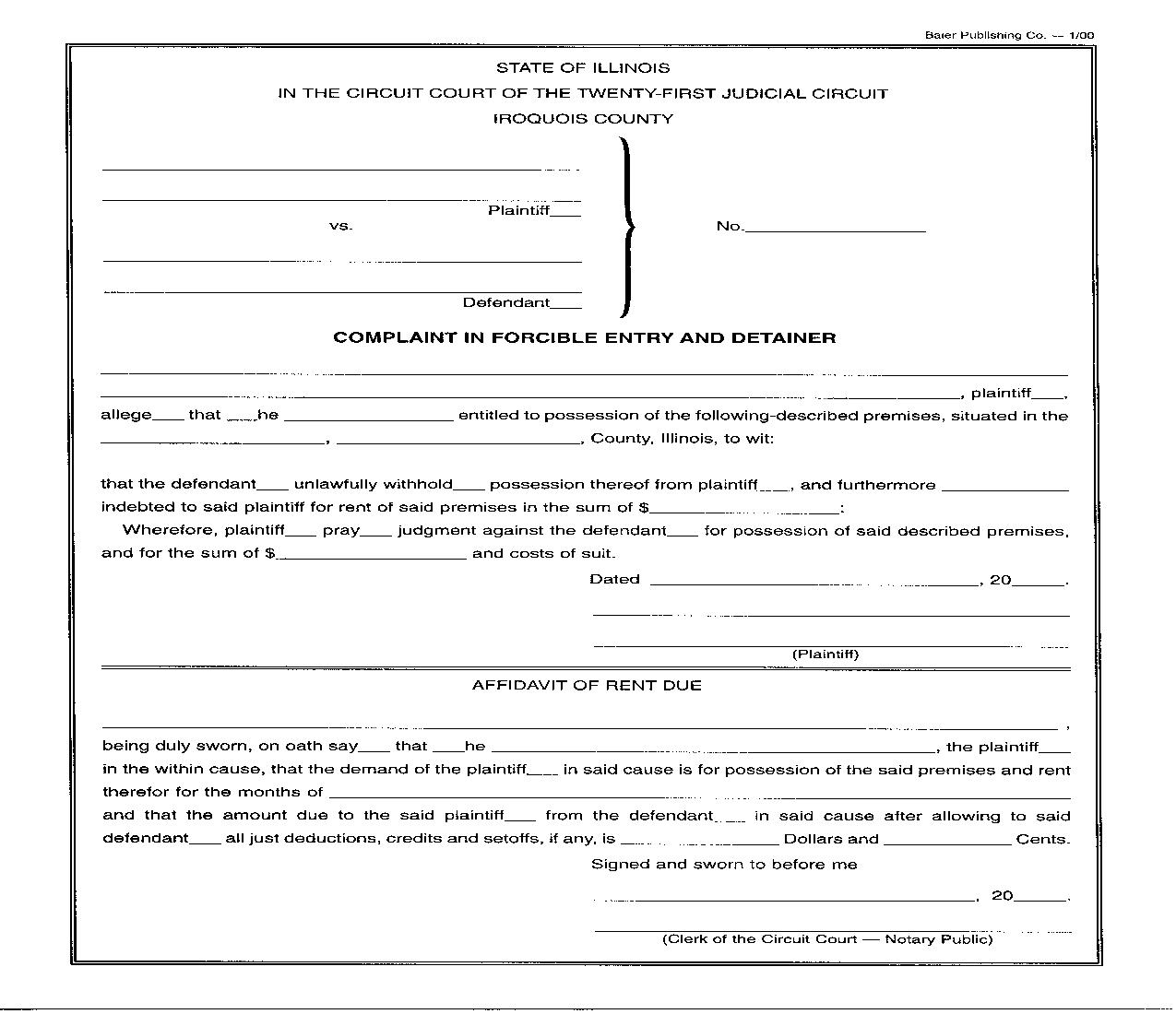 Complaint In Forcible Entry And Detainer | Pdf Fpdf Doc Docx | Illinois