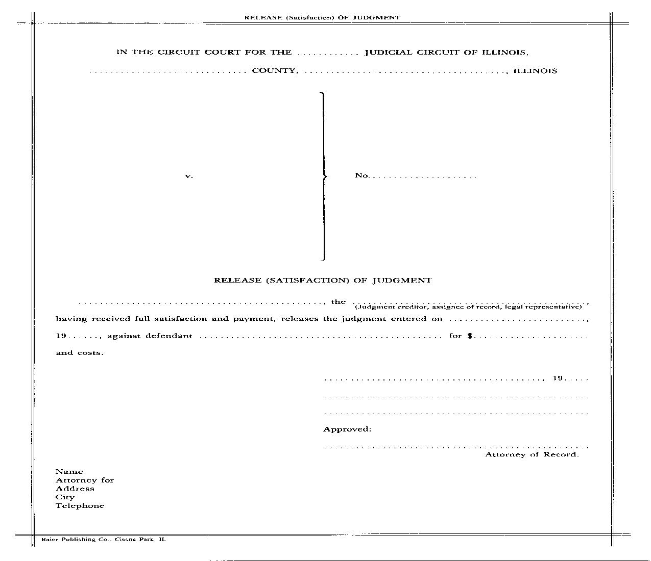 Release Satisfaction Of Judgment | Pdf Fpdf Doc Docx | Illinois