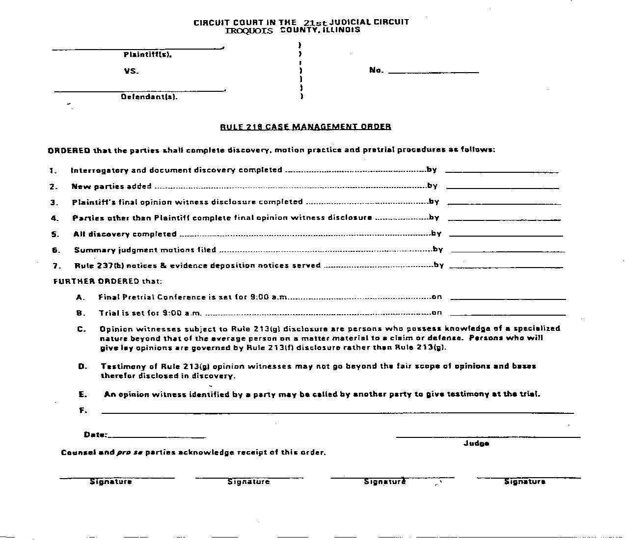 Rule 218 Case Management Order | Pdf Fpdf Doc Docx | Illinois